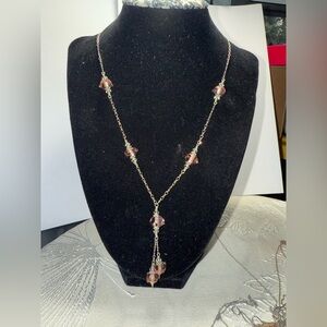 Glass Pink Beaded‎ Silver Necklace